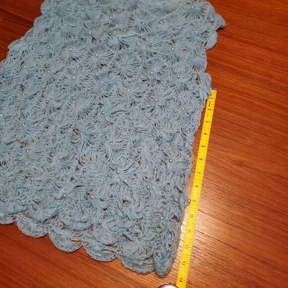 Vintage 60s sleeveless blue knit top small - Picture 6 of 10